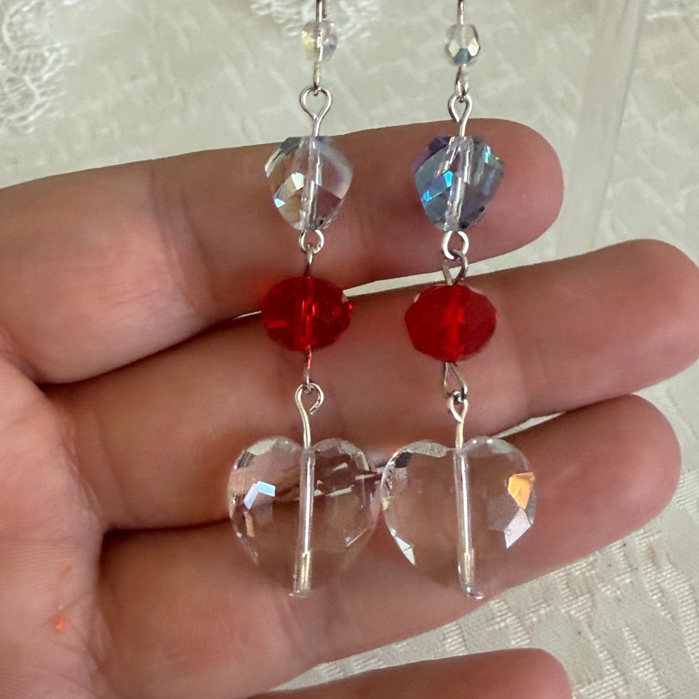 Crystal clear glass hearts and AB Glass Earrings - Picture 6 of 7